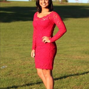 Red Lace Long Sleeves Dress